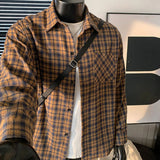 AIDASE  -  Men'S Loose Casual Fashion Retro Long Sleeved Plaid Shirt Roll-Up Sleeves Men'S Plaid Shirt roupas masculinas aidase-shop