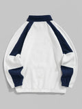 Aidase Color Block Sweatshirt for Men Letter Embroidered Polar Fleece Turtleneck Hoodie Quarter Zip Sweats Pullover aidase-shop