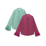 AIDASE  -  Women's Fashionable French Light Maturity Style Holiday Cover up Shirt with Ostrich Feather Splicing Regular Sleeve round Neck aidase-shop