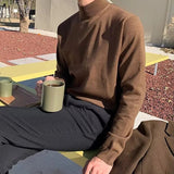 AIDASE  -  Spring Casual Long Sleeve Knit Jumper Tops Men Fashion Solid Color Basic Tees Autumn Vintage Mock Neck Men's Slim Fit Sweaters aidase-shop