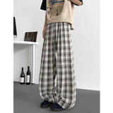 AIDASE  -  Black Plaid Casual Pants Baggy Elastic Waist Pockets Student Unisex Hip Hop Loose Trousers Oversize Men Sweatpants Fashion