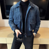 65.49Aidase winter outfits men 2025 Clothing Corduroy Thickened Men's Overcoat Blue Autumn Casual Slim Fashion Plaid  Pockets Decorate Jacket Coats aidase-shop