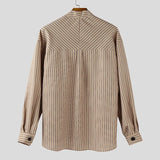 AIDASE  -  Men Shirt Striped V Neck Long Sleeve Button Casual Men Clothing Streetwear Loose Korean Style Tops Fashion Male Shirts aidase-shop