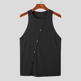 AIDASE  -  Men's Slim Fit Ribbed Tank Top Summer Fashion O-Neck Button Down Cutout Sleeveless Bodybuilding Streetwear Tshirts Male aidase-shop