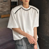 AIDASE  -  Men's White Crew Neck T-Shirt with Black Fringe Detail Casual Loose Fit Short Sleeve Top aidase-shop