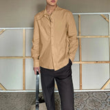 AIDASE  -  Men Shirt Solid Color Lapel Long Sleeve Lace Up Casual Men Clothing Streetwear Loose 2025 Fashion Male Shirts S-5XL aidase-shop