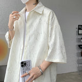 Aidase White/Black Men Shirt Texture Lapel Short Sleeve Korean Casual Shirts 2024 High Quality Streetwear Summer Leisure Men Clothing