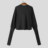 AIDASE  -  Men T Shirt Knitted Solid Color Deep V Neck Long Sleeve Casual Male Tee Tops Streetwear Fashion Camisetas S-5XL aidase-shop