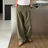 Aidase Men's Korean Light Luxury Draped Linen Wide Leg Pants Leisure Button-down Solid Color Straight Premium Elegant Sweatpants M-3XL
