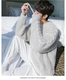 Fleece Sweaters Men Korean Thicken Warm Knitting Autumn Winter Loose Casual Mohair Long Sleeve Pullovers Streetwear aidase-shop
