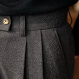 Aidase Men's Luxury Naples Slim-fit High Waist Dress Pants Fashion Solid Color British Retro Premium Elegant Woolen Leisure Trousers