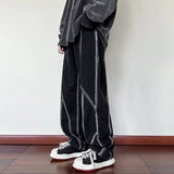 AIDASE  -  High Street Men's Jeans Striped Contrast Color Patchwork Design Loose Versatile Fashion Handsome Straight Leg Pants 21E6536 aidase-shop