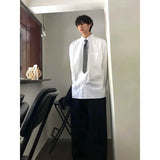 AIDASE  -  Japanese Sle White Long Sve Casual irt for Men Youthful Feeling Outerwear Trendy Brand College Sle Loose Fit aidase-shop