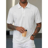 AIDASE  -  Men's Textured Short Sleeve Polo Shirt Casual Turn Down Collar Button Placket Top with Multiple Color Options aidase-shop