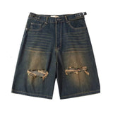 AIDASE  -  Summer New Men Tide Punk Vintage Style Washed Denim Vest Torn Shorts Set Hip Hop Trend High Street Sleeveless Jacket aidase-shop