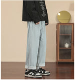 AIDASE  -  New Korean Fashion Men's Casual Ankle-Length Jeans Classic Man Straight Denim Wide-leg Pants Light Blue Grey Black 3XL aidase-shop