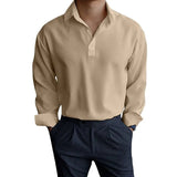 AIDASE  -  Men's Light Blue Polo Shirt Long Sleeve Casual Loose Fit Button Up Collared Top aidase-shop