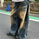 American Vintage Old Washed Earthy Wide-leg Jeans Men's Blue Straight Loose Peplum Pants Classic Y2K Jeans Streetwear Men aidase-shop