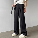 Aidase Falling Trousers For Men In Autumn Solid Wide Leg Straight Trend Versatile Simple British Lace High Waist Casual Trousers aidase-shop
