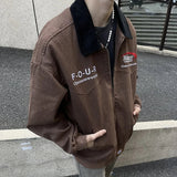 AIDASE  -  Spring Autumn American Retro Jacket Heavyweight Embroidered Letter Wash Coat Men Women Loose Versatile Flip Collar Zipper Jacket aidase-shop