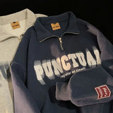 Aidase Polo Shirts Men's Half Zipper Sweater Women's Autumn New Turndown Collar Retro Loose Oversize Long-sleeved Letter Print Top Tees aidase-shop