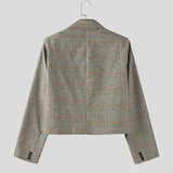 AIDASE  -  Men Blazer Plaid Lapel Long Sleeve One Button Casual Crop Coats Men Suit Streetwear 2025 Fashion Blazer Spring Autumn aidase-shop