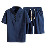 AIDASE  -  Double Breasted Suit Men Men'S Cotton And Linen Set 2 Piece Clothing Shirt T Shirt Commercial Sports And Men Slim Suit Set aidase-shop