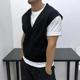 Aidase Oversized Men Vest Spring Autumn V-neck Sleeveless Sweatshirt Fashion Leisure Tank Top Fat Tshirts Coat Plus Size Suitable 150KG