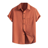 AIDASE  -  Male Summer Hawaii Solid Shirt Short Sleeve Pocket Turn Down Button Shirt Tops Fashion Wrinkle-Free Business Casual Shirt aidase-shop