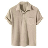 AIDASE  -  Summer Mens Casual Plaid Polo Shirts Top Turn-Down Collar Button Blouse Short Sleeve Solid Pocket Blouse Shirt Men Clothing