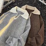 AIDASE  -  Spring Autumn New Casual Mens Sweater Polo Shirts Long Sleeve Patchwork Turn-down Collar Jumper Tops Men Knitting Sweaters aidase-shop
