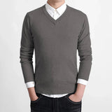 AIDASE  -  Slim Fit V-Neck Pullover Sweater Casual Business Men's Shirt Inner Wear Autumn Collection Fashionable Youth Solid Color Base Lay aidase-shop
