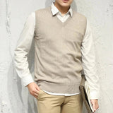 AIDASE  -  Men's Sleeveless Thickened V-neck Knitted Sweater Vest Casual Autumn Winter New Style Pure Color Short Sleeve Knitwear aidase-shop