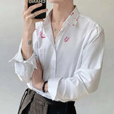 AIDASE  -  Spring/Summer Personalized Printed White Shirt Loose Turn-down Collar Single Breast Male Tops Casual aidase-shop