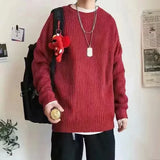 Aidase Knit Sweater Male Crewneck Round Collar Pink Men's Clothing Pullovers Solid Color Plain Korean Style Y2k Streetwear Fashion 2024 aidase-shop