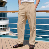 AIDASE  -  Men's Linen Blend Striped Pants Casual Straight Leg Dress Trousers aidase-shop