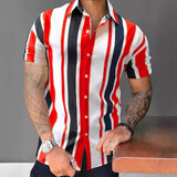 AIDASE  -  New Men's Summer Stripes Printed Four-Sided Stretch Single-Breasted Short Sleeve Shirt aidase-shop