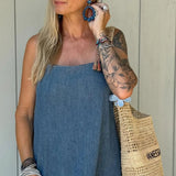 AIDASE  -  Solid Loose Denim Camisole Maxi Dress Women Casual Daily Commuting Sleeveless Backless Long Dresses 2025 Summer Outdoor Vestidos aidase-shop