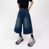 AIDASE  -  American High Street Retro adient Jeans orts Waed Loose Straight Cut Seven Eight Parts Hong Kong Sle Casual Wear aidase-shop