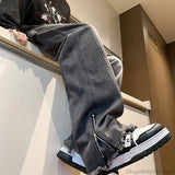 Aidase  Autumn Side Zipper Jean Pants New Fashion  men streetwear Jeans Loose Straight Denim Pant Mens Vintage All-match Trousers