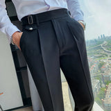 Men British Style Suits Pants New Male Solid High Waist Trousers High Quality Men Formal Slim Fit Business Casual Suit Pants aidase-shop