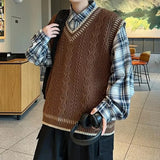 AIDASE  -  Loose Knitted Sweater Vest Twist Yarn V-neck College Style for Men And Women Autumn Winter Fashion Retro Layering Top aidase-shop