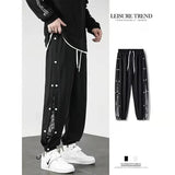 AIDASE  -  Cashew Flower Placket Pants Durable Colorfast No Pilling Hong Kong Style Drawstring Leisure Trendy American aidase-shop