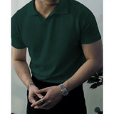 AIDASE  -  Summer Lightweight  Knitted Shirt Short Sleeve Turn-down Collar Men's Business Casual  Color American Retro T-shirt