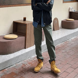 AIDASE  -  Slim Straight Casual Pants for Men in Military een Vintage Logging Workwear Sle Yellow  Boots Matching Autumn Cotton aidase-shop