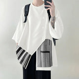 AIDASE  -  Men Irregular Shirt Striped Patchwork 3/4 Sleeve Loose Men Clothing Korean Style Streetwear Fashion Casual Male Shirts aidase-shop