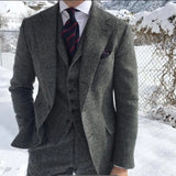 Aidase Gray Wool Tweed Winter Suit for Men Herringbone Slim Fit Formal Groom Tuxedo 3 Piece Wedding Male Suits (Jacket+Vest+Pants) aidase-shop