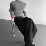 AIDASE  -  Men's Solid Color Half Turtleneck Long-Sleeved T-Shirt American Retro Fashion Trend High Street Slim Breathable Niche Men's Tops aidase-shop