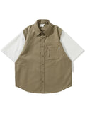 AIDASE  -  Japanese Retro Fake Two-piece Shirts For Men Summer Short Sleeve Patchwork Cargo Tee Shirt Y2K Streetwear Casual Loose Blouse aidase-shop