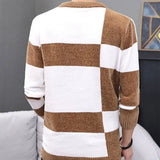 Aidase Contrasting Colors Spliced Pullovers Knitted Men's Clothing Korean Round Neck Autumn Winter Vintage Casual Long Sleeve Sweaters